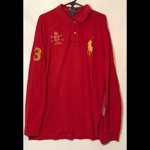 POLO Ralph Lauren RED XL Long Sleeve POLO Mercer POLO Team Large Emblem